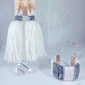 Denim & Tassle Earring/Bracelet Set